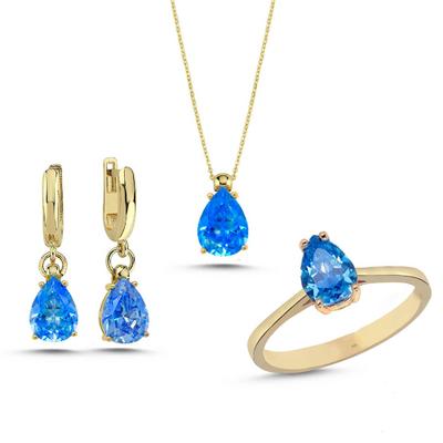 Akuamarin Damla Taşlı Gümüş Takım TKM04