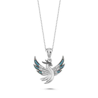 Anka Kuşu Beyaz Altın Kaplama Gümüş Kolye A11