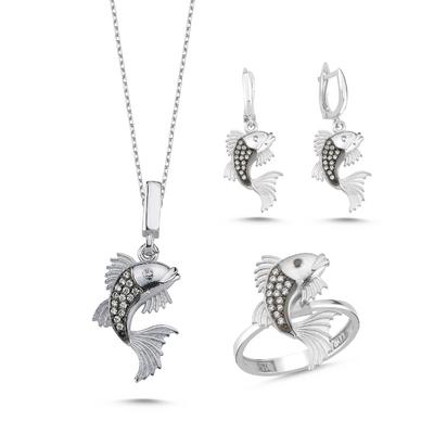 Balık Beyaz Altın Kaplama Gümüş Takım BAC102