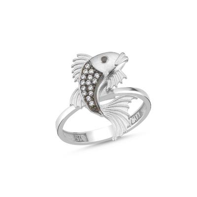 Balık Beyaz Altın Kaplama Yüzük BAT15