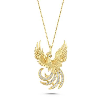 Beyaz Taşlı Anka Kuşu Altın Kaplama Kolye ANK25