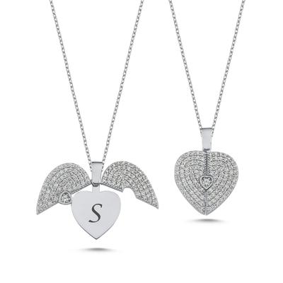 Beyaz Taşlı  Kalp Açılır Kapanır Gümüş Kolye AK20