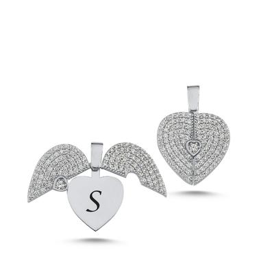 Beyaz Taşlı Açılır Kapanır Kalp Kolye Ucu