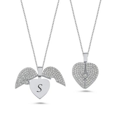 Kalp Beyaz Altın Kaplamalı Gümüş Kolye AB11