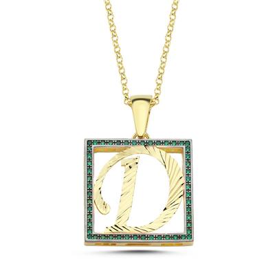 D Harfli Yeşil Taşlı 14 Ayar Altın Kaplama Kolye HR4