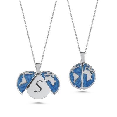 Dünya Beyaz Altın Kaplamalı Gümüş Kolye AB9