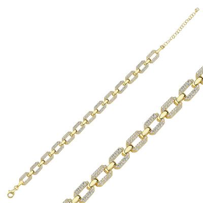 Kalın Zincir Taşlı Altın Kaplama Bileklik BLK10