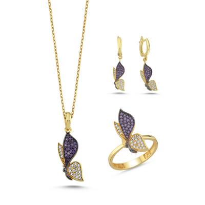 Kelebek Ametist Taşlı Gümüş Takım TKM100