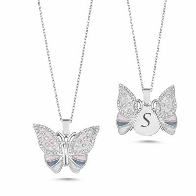 Kelebek Beyaz Altın Kaplama Kolye AB13