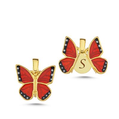 Kırmızı Kelebek Açılır Kapanır Altın Kaplama Kolye Ucu KLU1