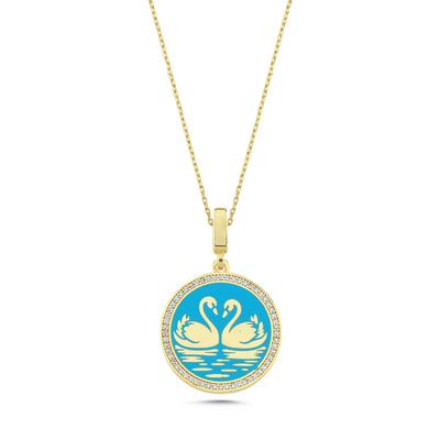 Kuğu Kuşlu Mineli Altın Kaplama Kolye KLY86