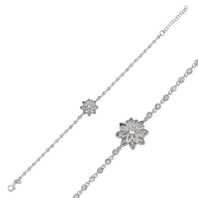 Lotus Çiçekli Gümüş Bileklik BLK27