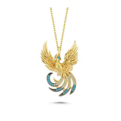 Mavi Taşlı Anka Altın Kaplama Kolye ANK23
