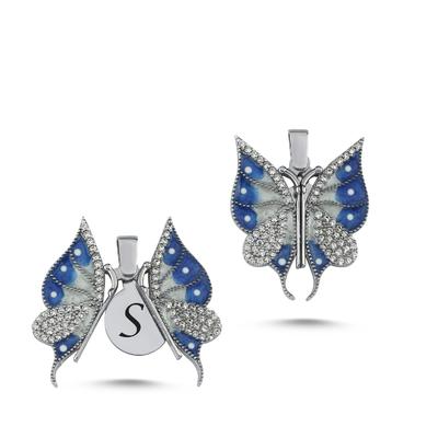 Mavi Beyaz Kelebek Açılır Kapanır Kolye Ucu