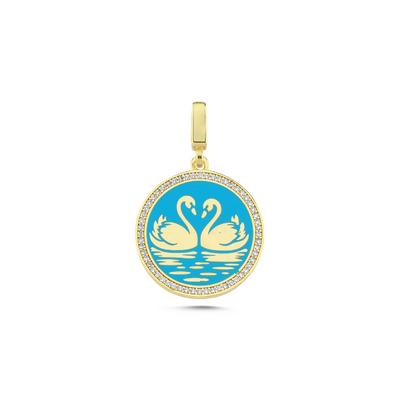 Mavi Taşlı Kuğu Kuşu Altın Kaplama Kolye Ucu UC51