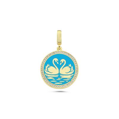 Mavi Taşlı Kuğu Kuşu Altın Kaplama Kolye Ucu UC51