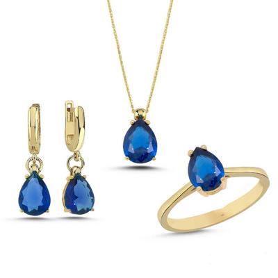 Mavi Topaz Taşlı Gümüş Takım TKM10