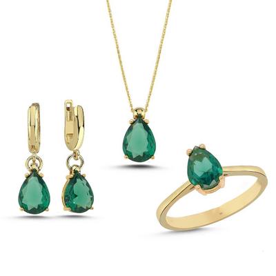 Peridot Damla Taşlı Gümüş Takım  TKM12