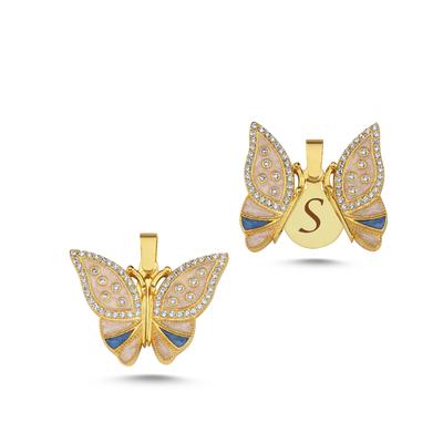 Taşlı Kelebek Açılır Kapanır Altın Kaplama Kolye Ucu KLU3