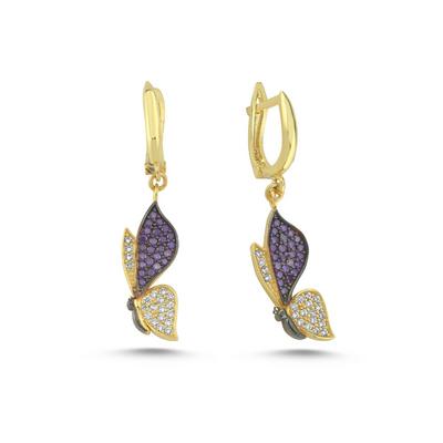 Taşlı Kelebek Altın Kaplama Küpe KP11