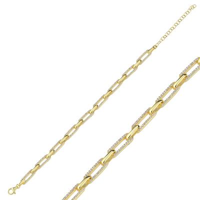 Taşlı Zincir Altın Kaplama Bileklik BLK9