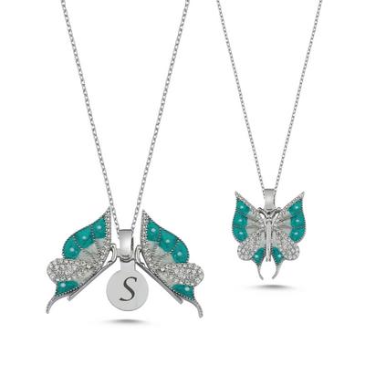 Kelebek Beyaz Altın Kaplama Gümüş Kolye AK21