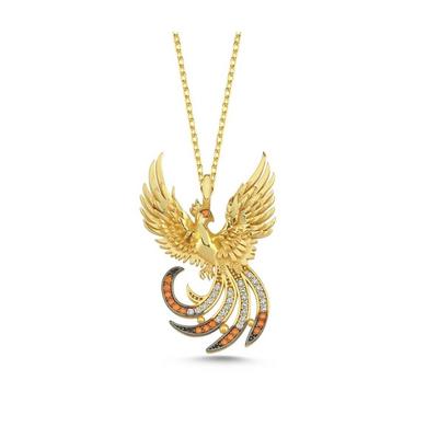 Turuncu Taşlı Anka Altın Kaplama Kolye ANK22