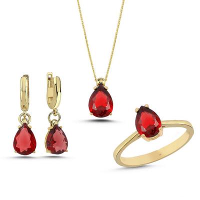 Turuncu Damla Taşlı Gümüş Takım TKM13