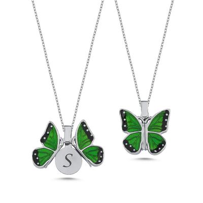 Yeşil Kelebek Açılır Kapanır Gümüş Kolye AK11