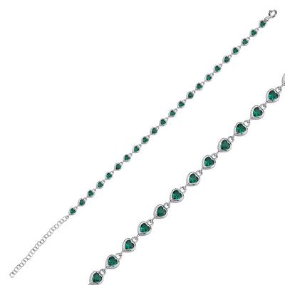 Yeşil Taşlı Kalpli Gümüş Bileklik BLK24