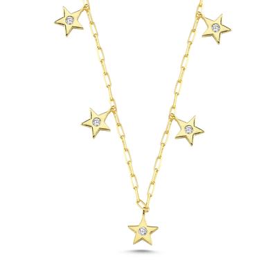 Taşlı Yıldızlar Altın Kaplama Kolye KLY20